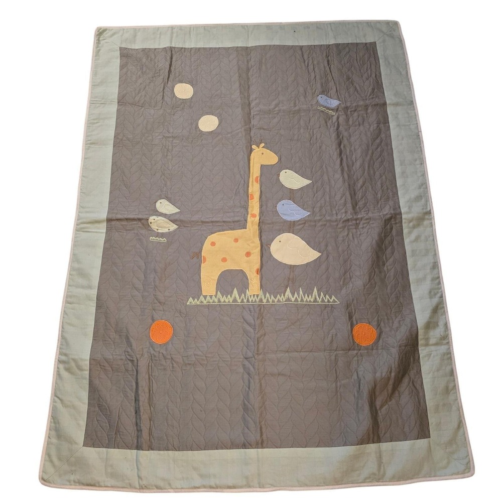 Carters Child of Mine Quilted Giraffe Bird Nursery Blanket Sage Green Yellow